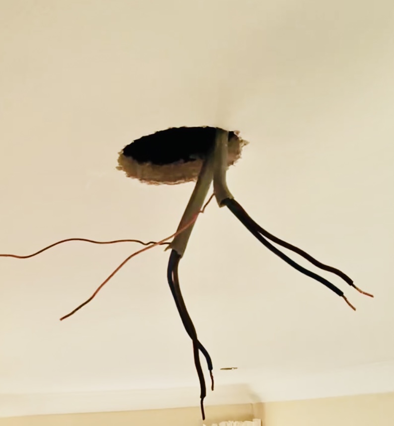 Newly installed wiring in ceiling